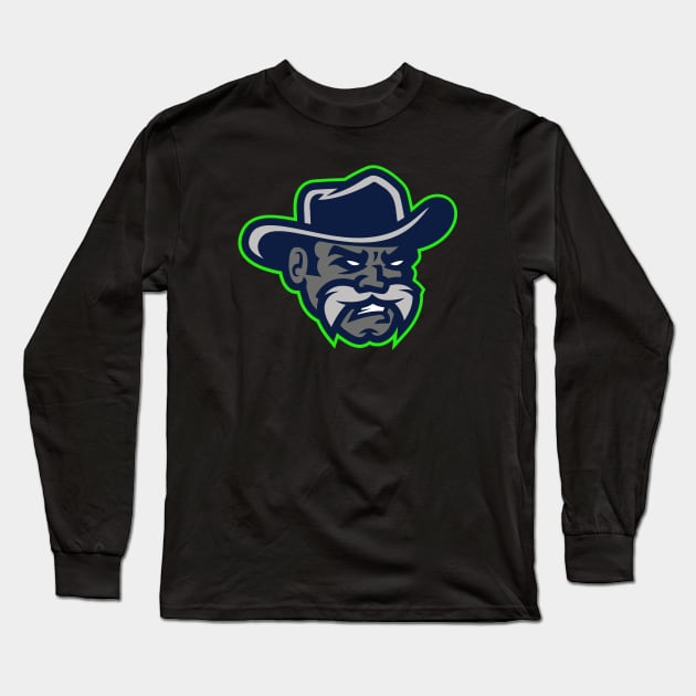 Go Wild in Style: Crazy Cowboy Sports Mascot T-shirt for Baseball, Football, Hockey, and More! Long Sleeve T-Shirt by CC0hort